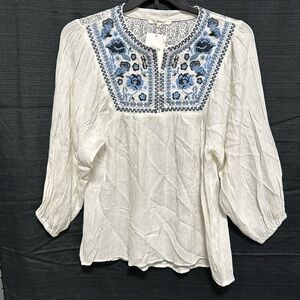 ANDREE BY UNIT‎ Judy Geometric Embroidered Top / Size S / NWT / Box 18-7